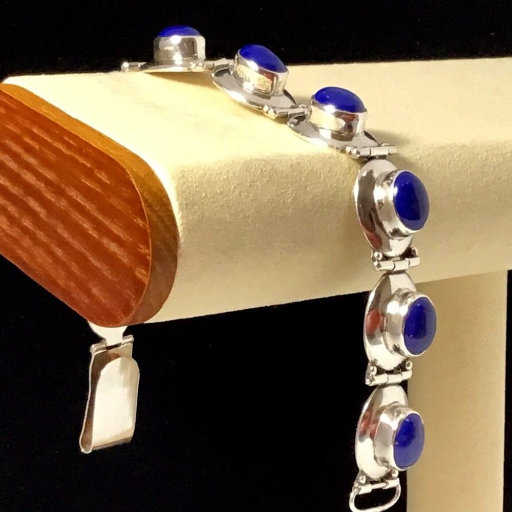 Lapis Lazuli Bracelet Sterling Silver Vintage 7.25” 24.8g